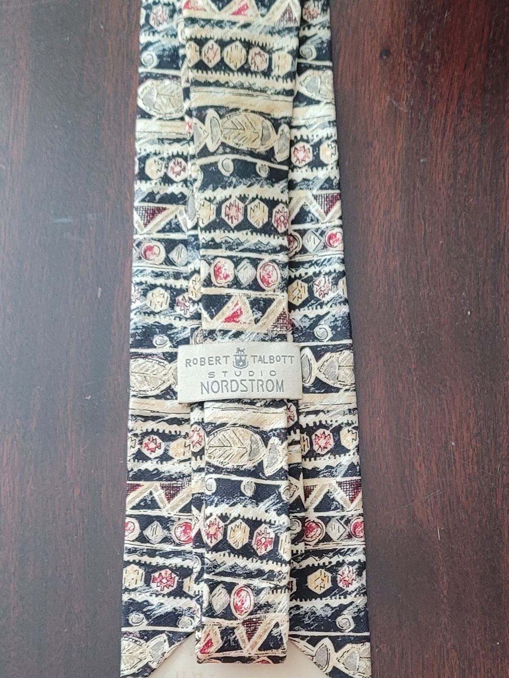 Robert Talbott Black Tie with Gold and Red Geometric Motif